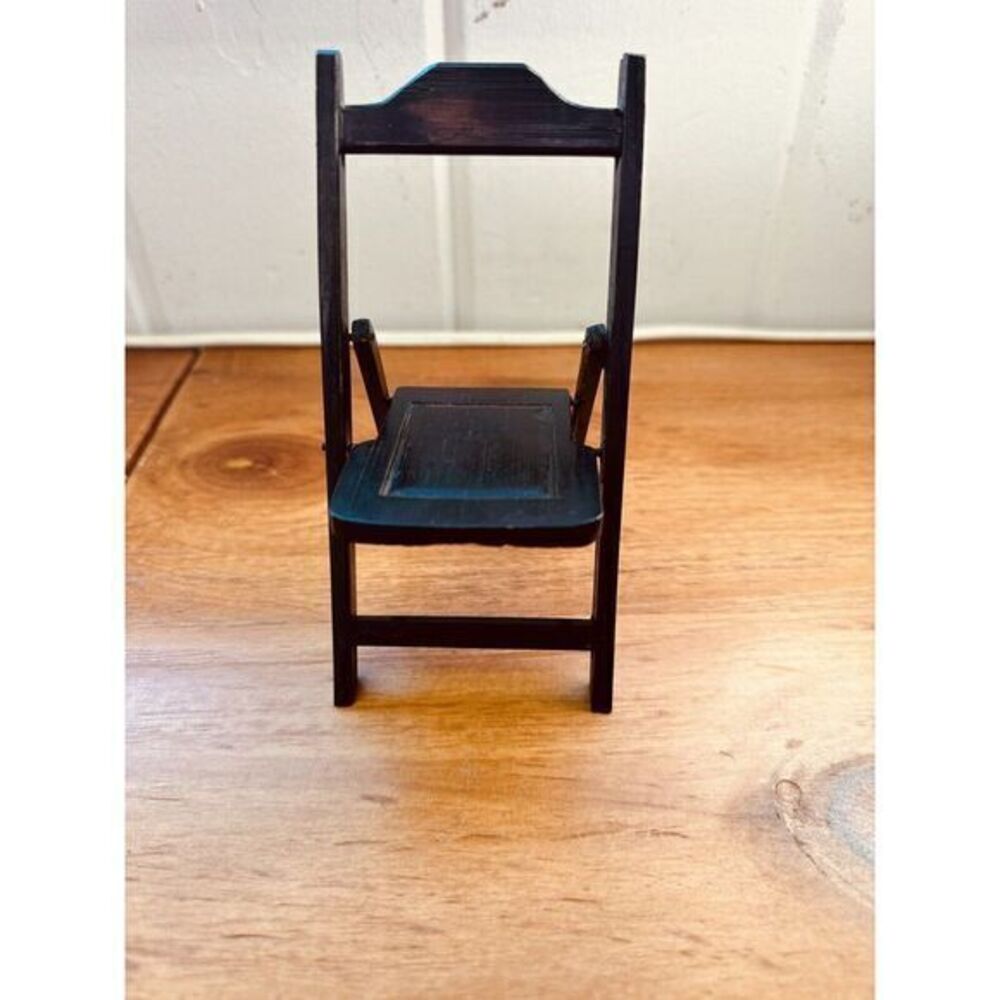 Vintage Hand Made Miniature Wooden Black Folding Chair Dollhouse Furniture